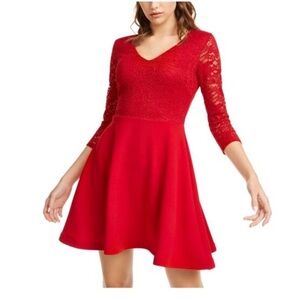 B Darlin Red Formal Dress with Bow in Back, Lace Sleeves size 3/4